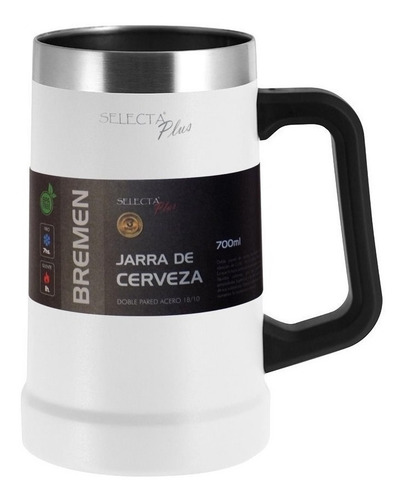 Imagen 1 de 1 de Jarra Cerveza 700ml Doble Pared Blanco