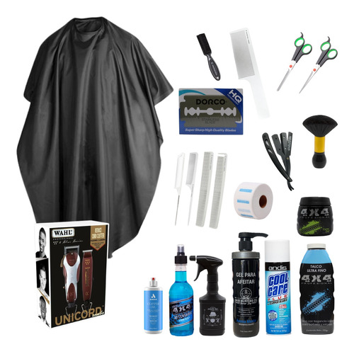 Kit Combo Insumos Barberia Estetica + Combo Unicord Wahl