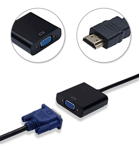 Imagen 3 de 6 de Convertidor De Cable Hdmi A Vga, Adaptador Macho Hembra