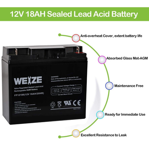 Weize 12v 18ah Batería Sellada Plomo Ácido Recargable Sla Ag