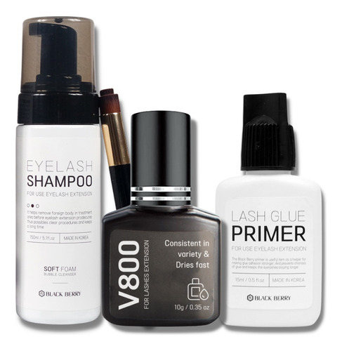 Kit Extensiones De Pestañas Con Adhesivo V800+shampoo+primer