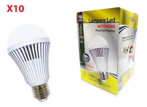 Pack X10 Lampara Led 15w Bateria Luz Emergencia Tbc Autonoma