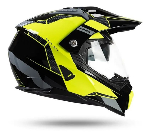 Imagen 3 de 9 de Casco Ufo Aries - Black/neon Yell- Off Road/enduro-