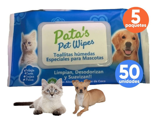 Imagen 4 de 10 de Toallitas Humedas Perro Gato Paños Patas Orejas Limpias X 5