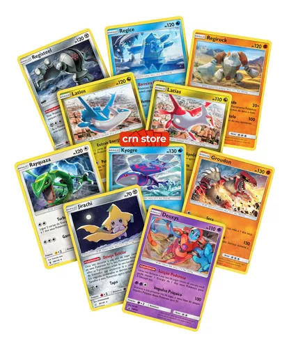 Lote 100 Cartas Pokémon 3 Lendários Groudon Rayquaza Kyogre