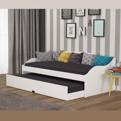 Sofá Cama Solteiro Mdf Com Auxiliar Bicama Quarto Branco