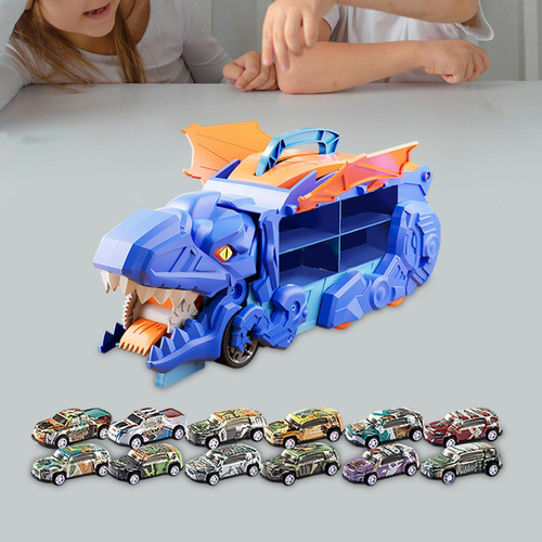Coches Devoradores De Dinosaurios Con Pista Con 12 Carros