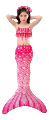 Traje De Baño Para Niñas Sirena Con Cola Rosado 3 Piezas
