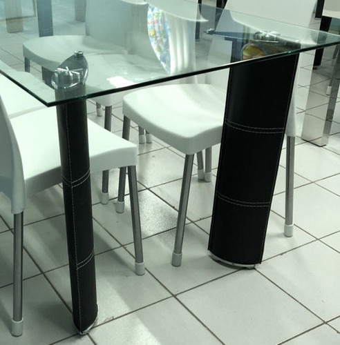Mesa De Vidrio Rectangular 1.80m X 85cm Bae Ecocuero Negro