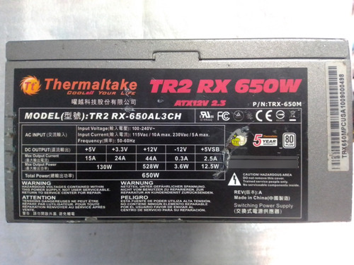 Fuente De Poder Real Atx 650w Gamer Trx-650m Thermaltake