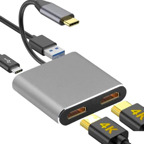 Hub Usb C 2x Hdmi 4k + Usb 3.0 Aluminio Premium