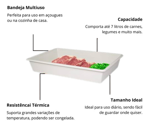 Kit 2 Bandeja Retangular Multiuso De Plástico Branco 7l