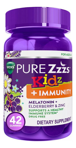 Vicks Pure Zzzz Kidz + Inmunidad Melatonina 42 Gomitas Sabor Bayas