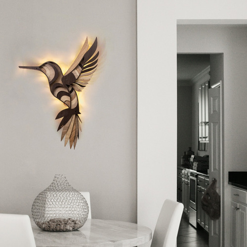 Cuadro Led Colibrí Madera 3d 80x60cm Led