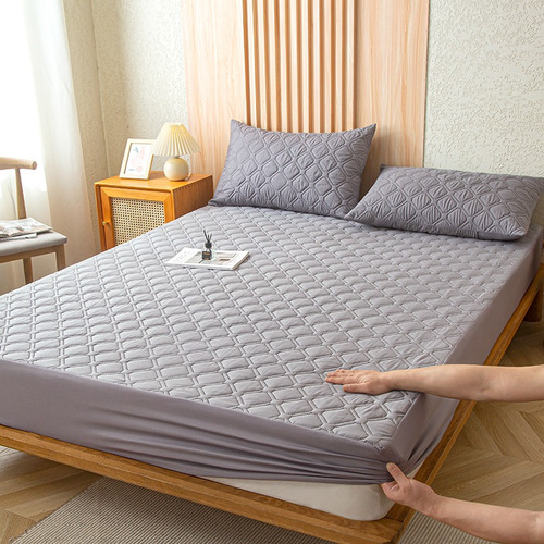 Cubre Colchon Impermeable 3 Capas 2 Funda De Almohada King Color Gris Diseño De La Tela Liso