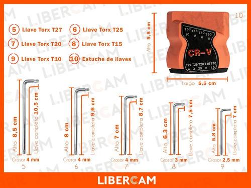 Imagen 6 de 10 de Juego De Llaves Torx 9 Piezas T 10 A T 50 Cortas Blister