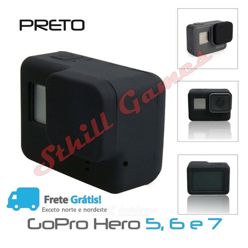 Capa Protetora + Tampa Em Silicone Gopro Hero 5,6 E 7 Preto