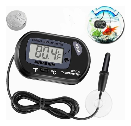 Termometro Digital Lcd Acuario Pecera Sonda Temperatura Agua Color Negro