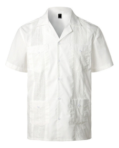 White Shirt Cubana Guayabera Elegant Borda Grande Sale