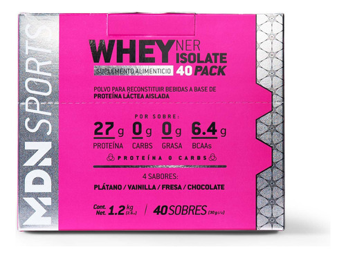 Proteína Aislada Whey Ner Isolate MDN Sports Pack 40 Sobres 30g c/u 4 Sabores