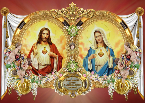 Impresión En Canvas Sagrado Corazón Jesús & María 90x127