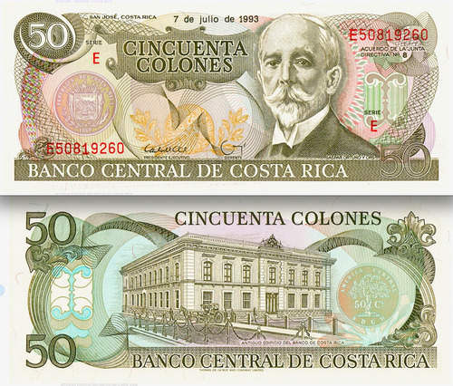 Billete De Costa Rica De 50 Colones Nuevo Sin Circular, 1993