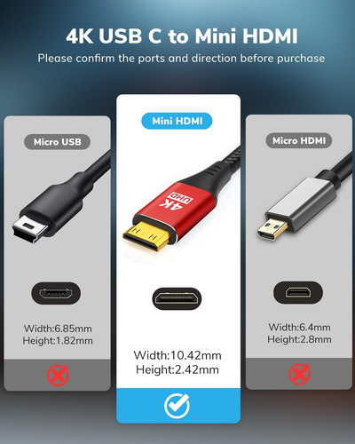 4k Usb C A Mini Cable Hdmi 10 Pies, Admite Cable Hdmi C A