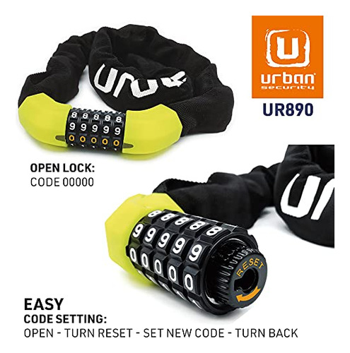 Candado Bicicleta Urban Ur890 - Antirrobo 100cm, 5 Dígitos,