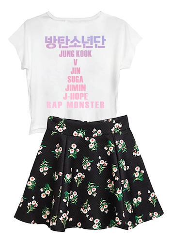 Camiseta Estampada Bts Suga Jin Jimin Jung Kook + Falda