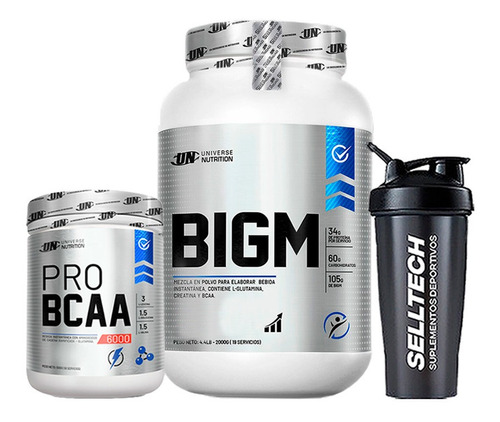 Un Bigm 2kg Chocolate + Bcaa 6000 500gr Naranja + Shaker