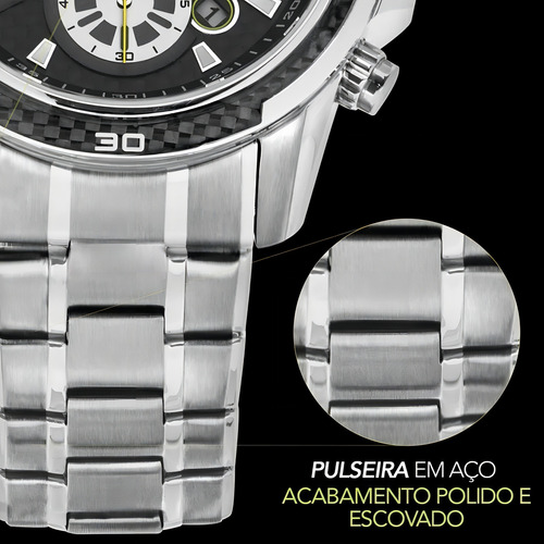Relógio Technos Masculino Performance Ts_carbon Js26ac/1p Cor da correia Prateado Cor do bisel Preto Cor do fundo Preto