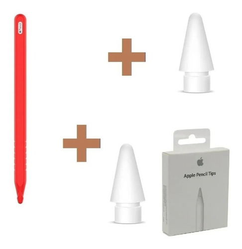 Imagen 1 de 1 de Apple Pencil 2 Tip Puntas + Funda Protector Case Rojo