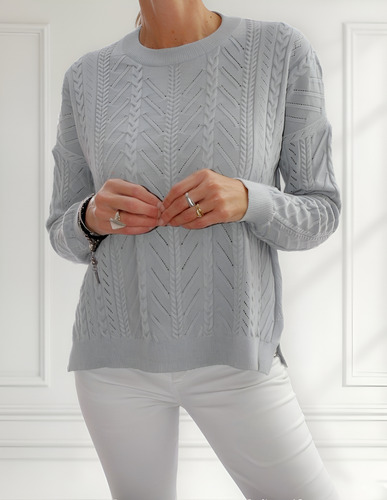 Sweater Aran Mujer Chiara Diffusion Con Trenzas Y Diseños