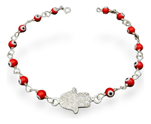 Pulsera Mano De Fatima Plata 925 Ojo Turco Rojo Negro Colors