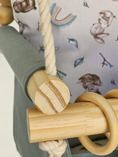 Hamaca Para Bebé Ivan - 6 Meses A 3 Años - Tela Y Madera Beige Con Diseños En Marrón Y Celeste