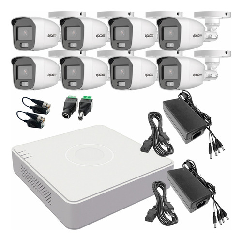 Epcom Kit CCTV de 8 Cámaras de 2 MP Color Vu B8-KIT-CV/A-PLUS2N con Micrófono Integrado + Transceptores Kit Video Vigilancia de Alta Resolución con Visión Nocturna a Color
