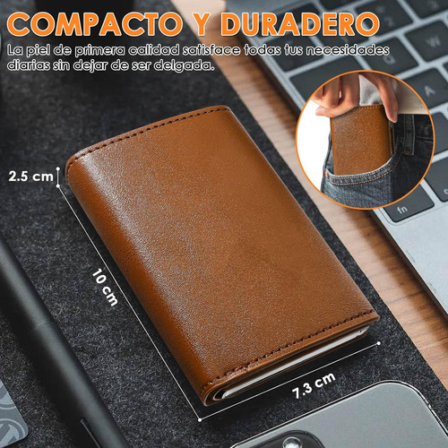 Billetera Hombre Cuero, Cartera Tarjetero Rfid Bloqueo Con