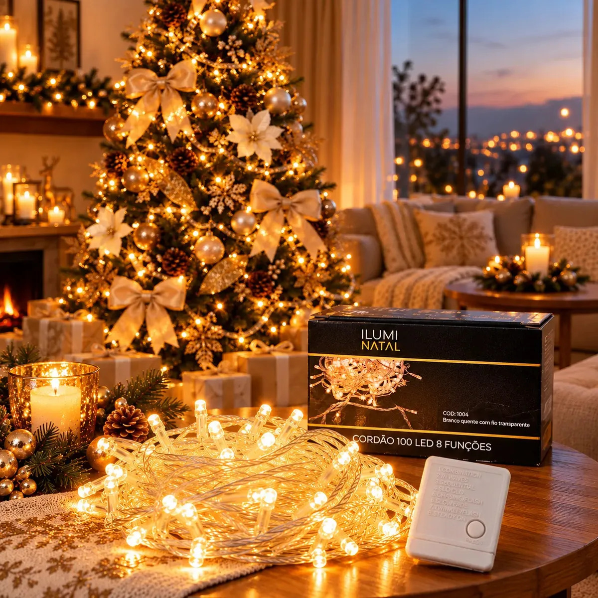 Cordão Pisca Pisca Lph 10 Metros 100 Leds Fio Transparente 8 Funções Cordão de Luzes Para Árvore de Natal Luz Decoração Interna Sala Quarto Mesa de Jantar Natalina Cor Das Luzes Branco Quente 110