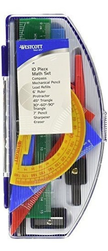 Westcott Ten Piece Math Tool Kit, Assorted Colors