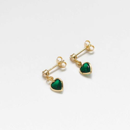 Aretes/topo Corazón Circonia Verde Oro Laminado 18k