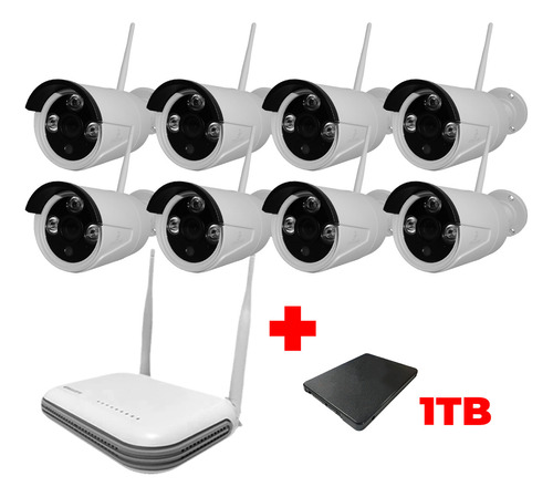 Kit 8 Camaras Hd Seguridad Wifi Inalambricas Disco Duro 1tb