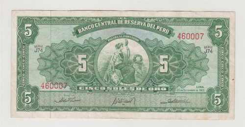 Billete Perú 5 Soles 1963 Thomas De La Rue (c85)