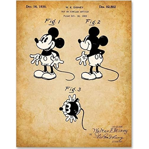 Impresión De Patente De Dibujo De Mickey Mouse De Disn...