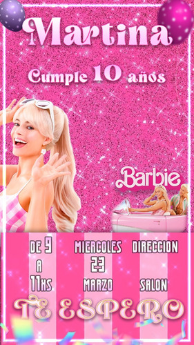 Invitación Cumpleaños Digital Barbie La Pelicula Rosa 