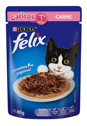 Alimento Felix Para Gato De Temprana Edad Sabor Carne En Sobre De 85g