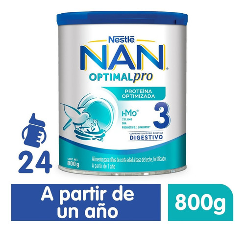 Leche de fórmula en polvo sin TACC Nestlé Nan Optimal pro 3 en lata de 1 de 800g - 1  a 3 años