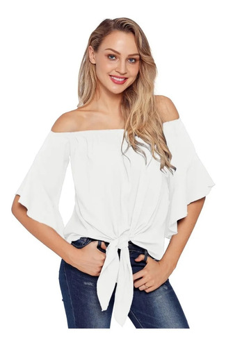 Blusa Color Blanca Sin Hombros Campesina Tallas Extras Moda