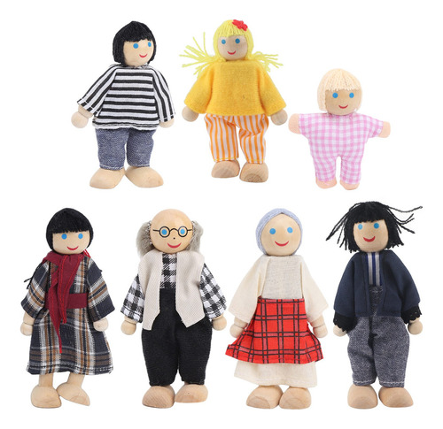 Figuras De Muñecas Familiares Pine Miniature People Toy Set
