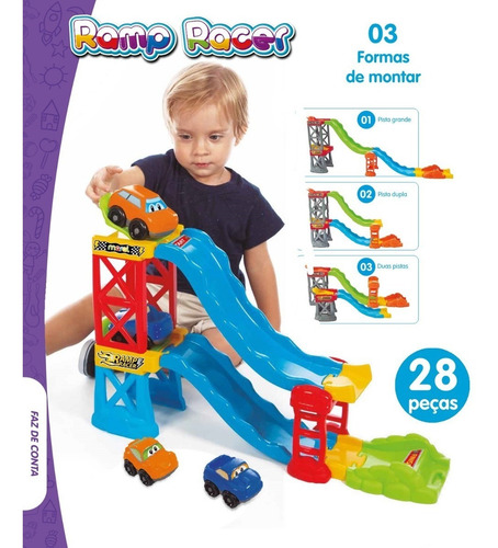 Super Pista Com 2 Carrinhos Ramp Racer 28 Peças - Maral