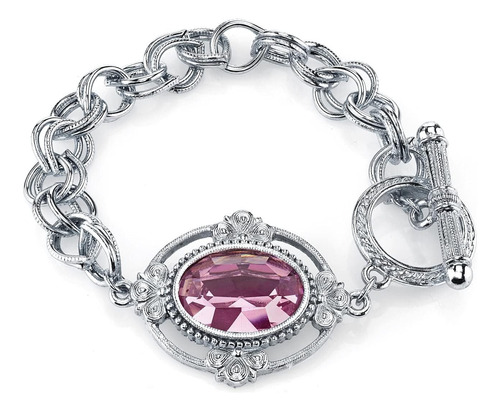 1928 Jewelry Pulsera De Eslabones De Plata Con Cristal De Lu